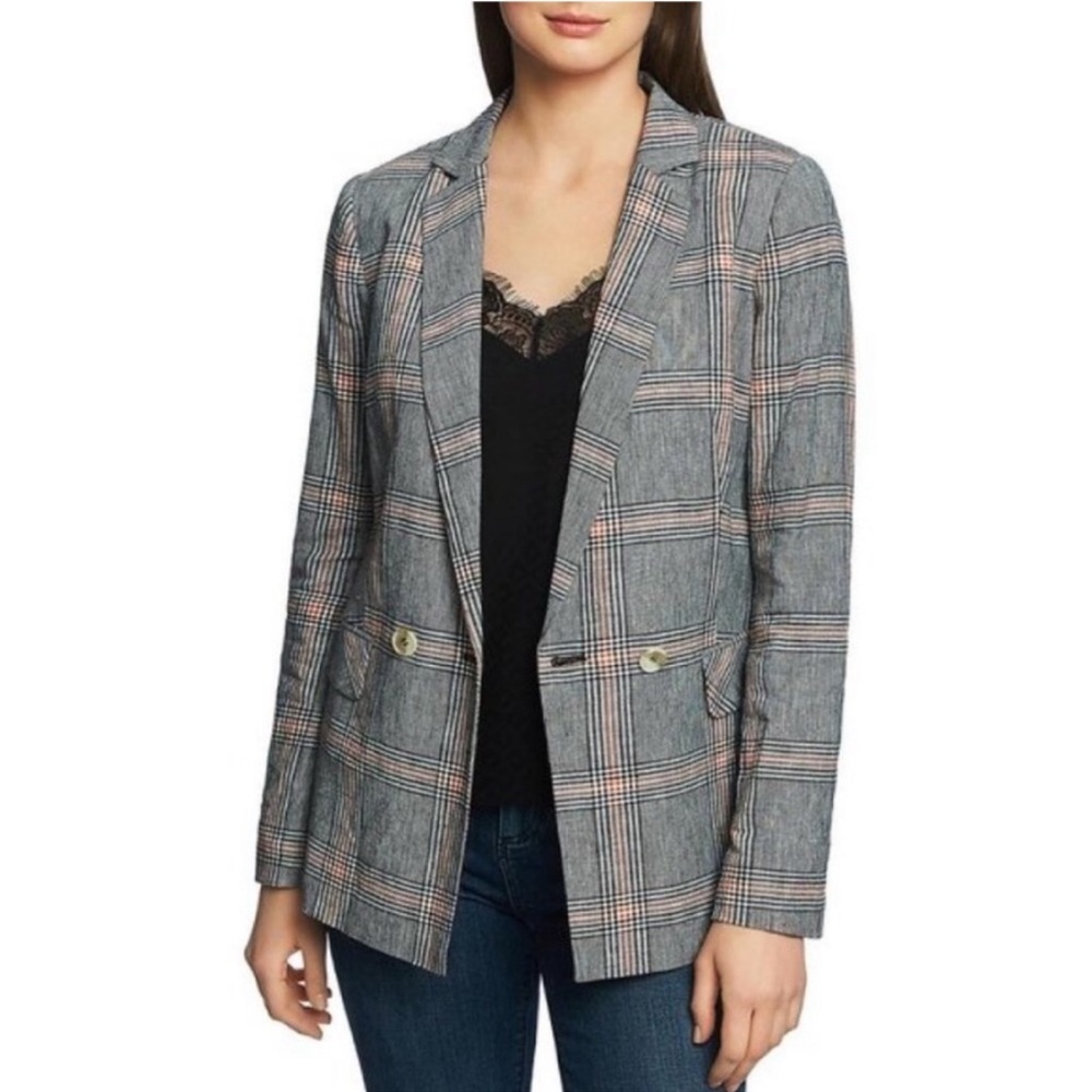 1.State Linen Blend Plaid Blazer Size 14W